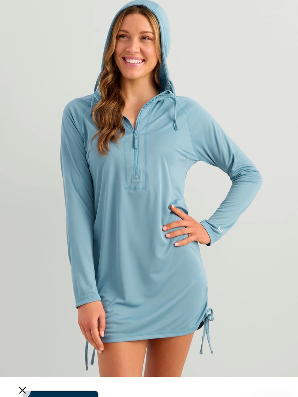 Huk Hooded Long-Sleeve Swim Tunic in Dusty Blue - Picture 4 of 5